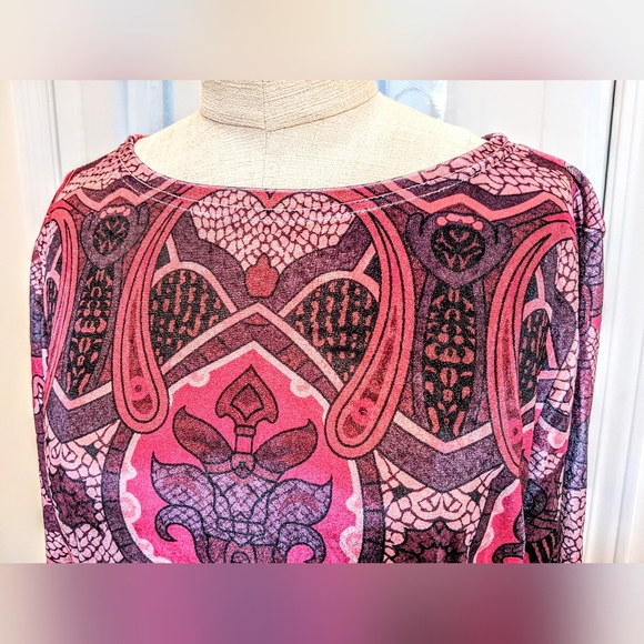 Psychedelic velvet Lg tall stretch maxi dress flare gown purple pink Boho WOW - Picture 3 of 4